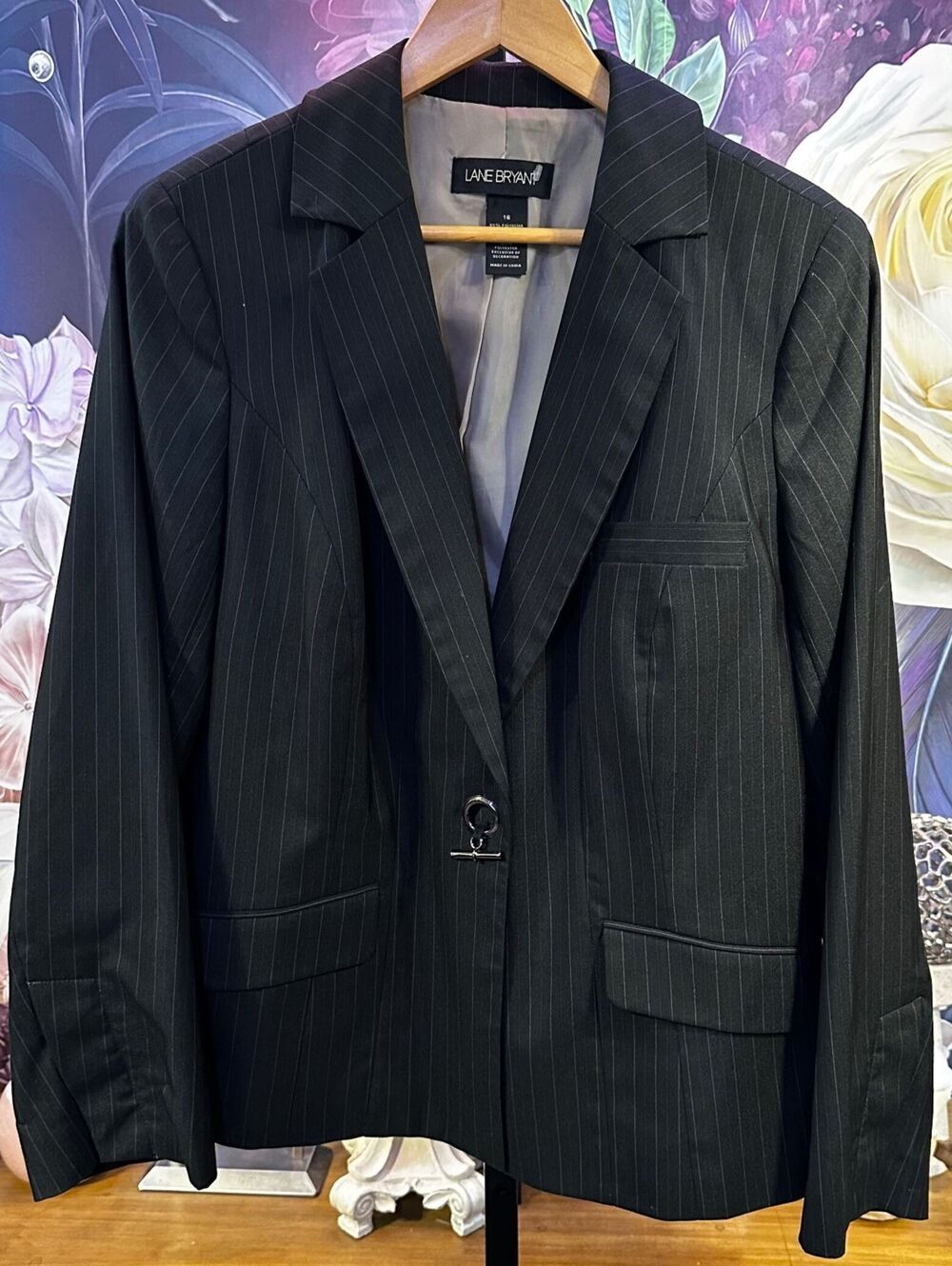 Lane Bryant 16 Black Pinstripe Blazer Toggle NWOT Plus Office Siren Classic